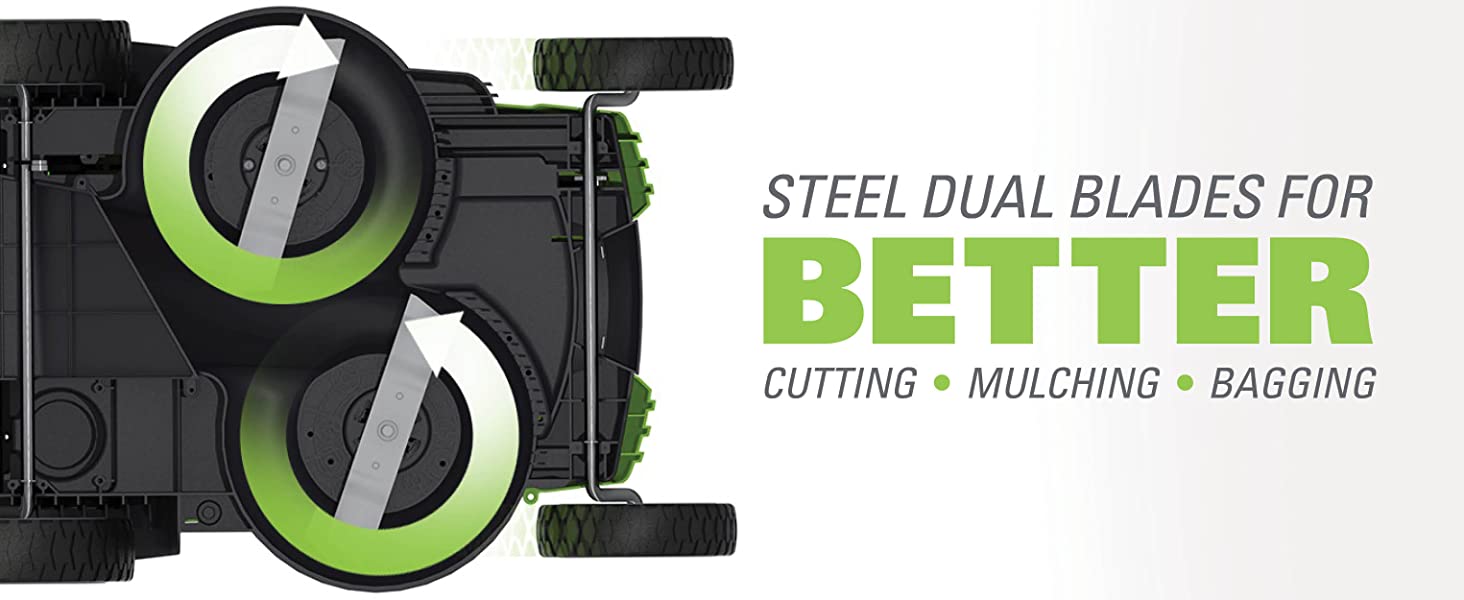 steel dual blade better cutting mulching bagging
